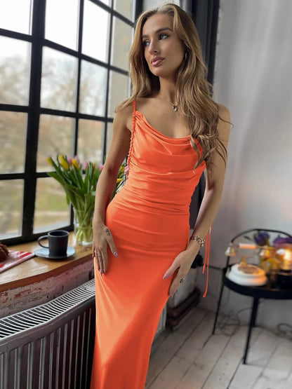 Backless Cowl Neck Sleeveless Cami Dress - Pefli