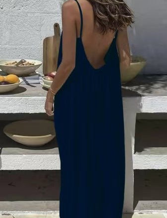 Ladies' Backless Loose Loungewear Tank Dress - Pefli