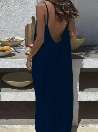 Ladies' Backless Loose Loungewear Tank Dress - Pefli