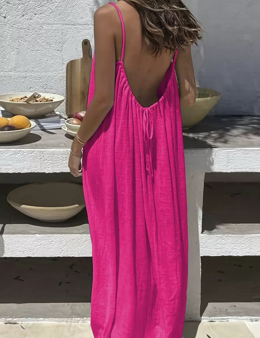 Ladies' Backless Loose Loungewear Tank Dress - Pefli