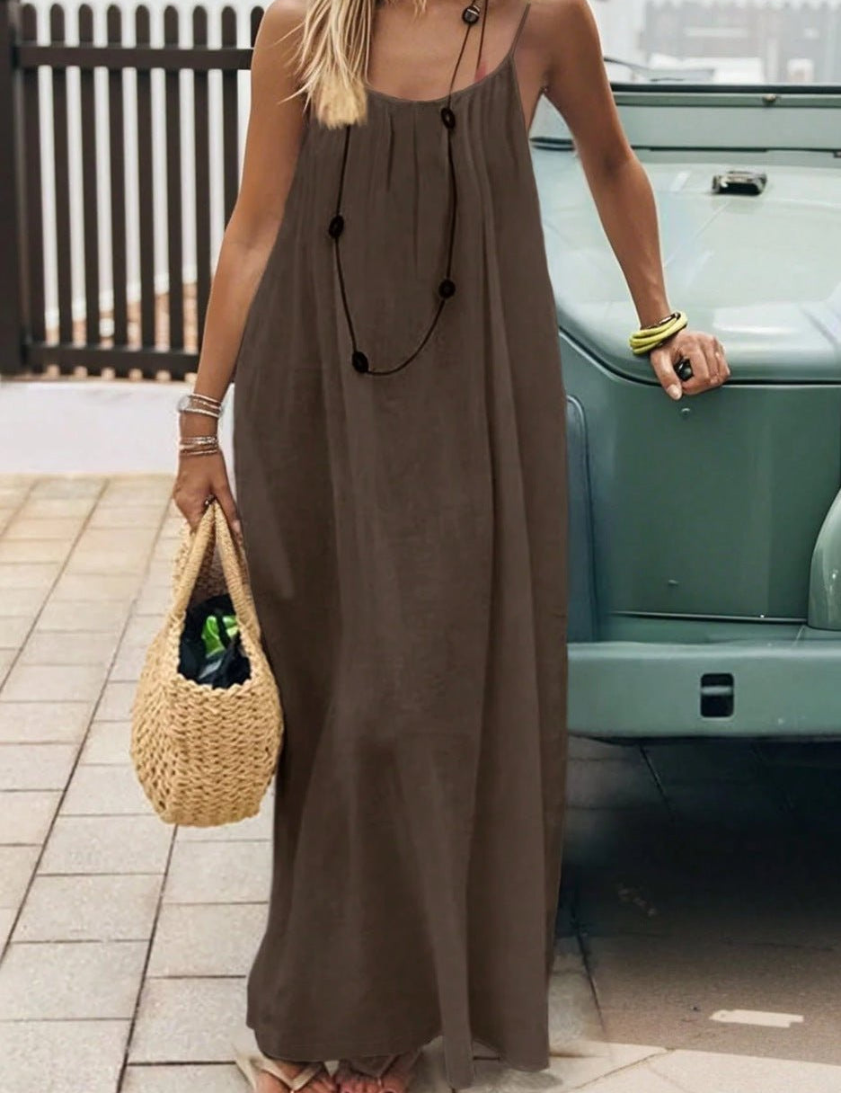 Ladies' Backless Loose Loungewear Tank Dress - Pefli