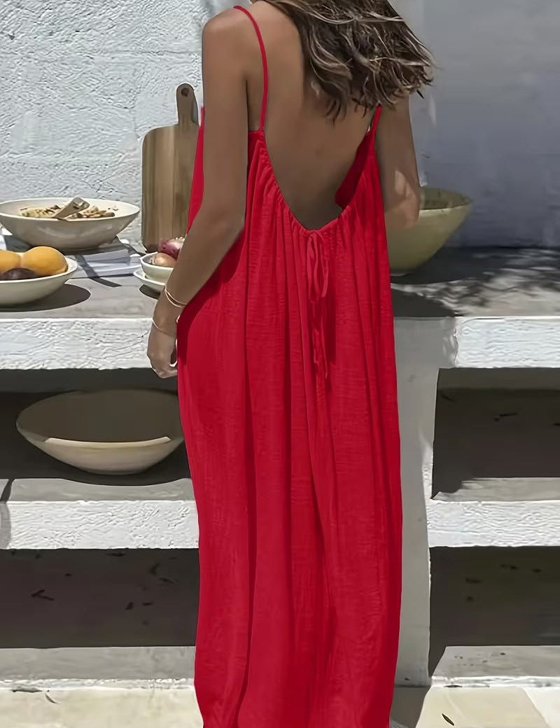 Ladies' Backless Loose Loungewear Tank Dress - Pefli