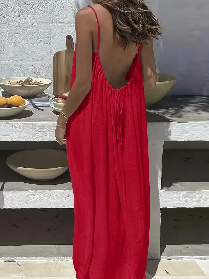 Ladies' Backless Loose Loungewear Tank Dress - Pefli
