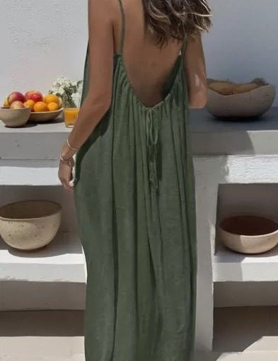 Ladies' Backless Loose Loungewear Tank Dress - Pefli