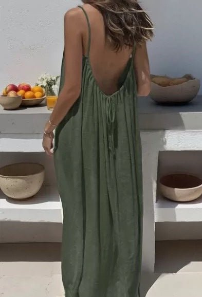 Ladies' Backless Loose Loungewear Tank Dress - Pefli