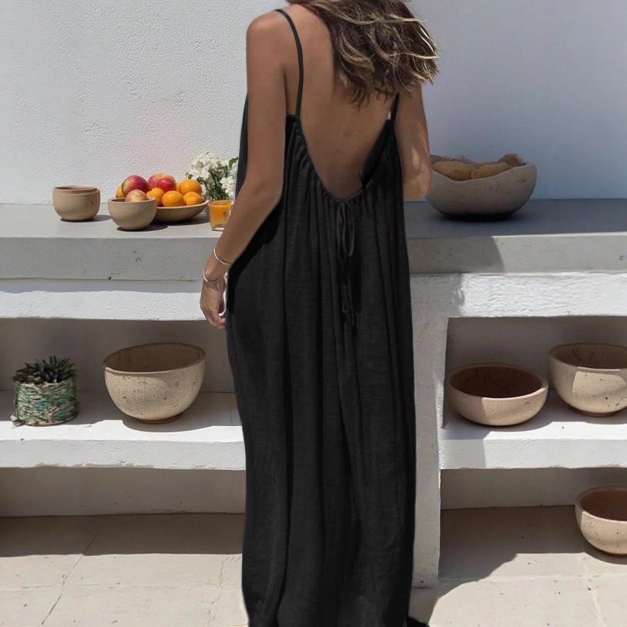 Ladies' Backless Loose Loungewear Tank Dress - Pefli
