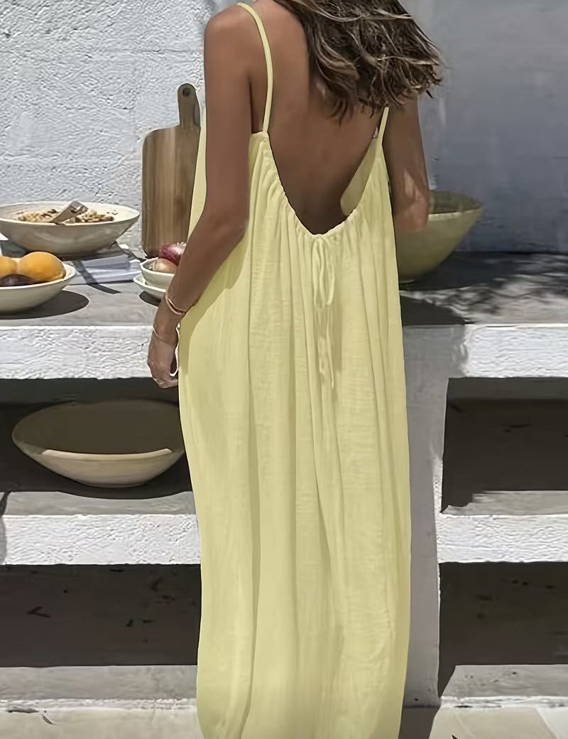 Ladies' Backless Loose Loungewear Tank Dress - Pefli