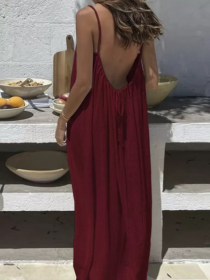Ladies' Backless Loose Loungewear Tank Dress - Pefli