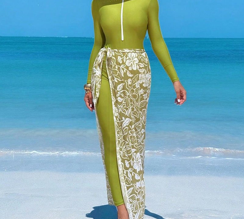 Long Pants Bikini Three-Piece Swimsuit Women's Printed Beach Dress Swimwear - Pefli