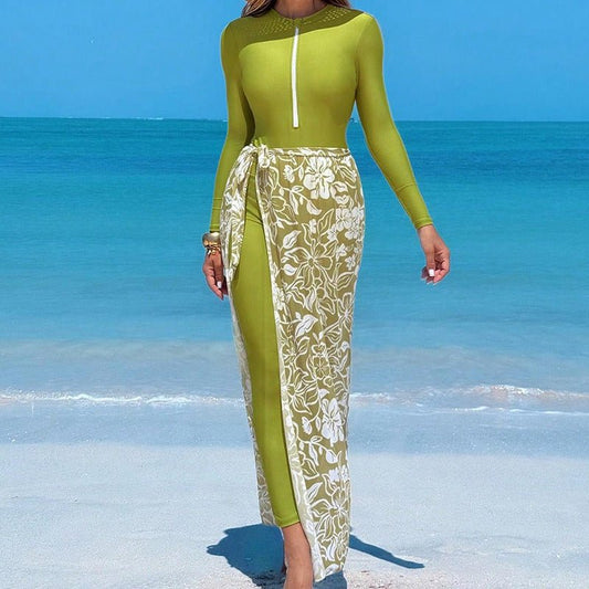 Long Pants Bikini Three-Piece Swimsuit Women's Printed Beach Dress Swimwear - Pefli