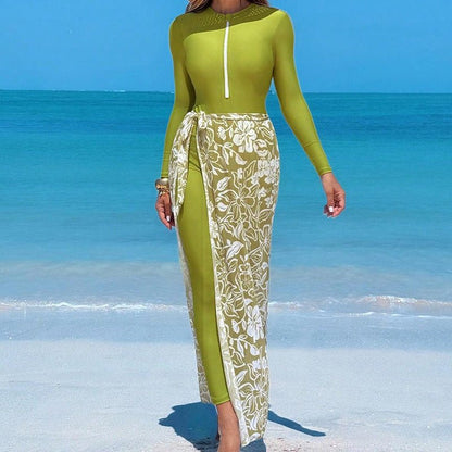Long Pants Bikini Three-Piece Swimsuit Women's Printed Beach Dress Swimwear - Pefli